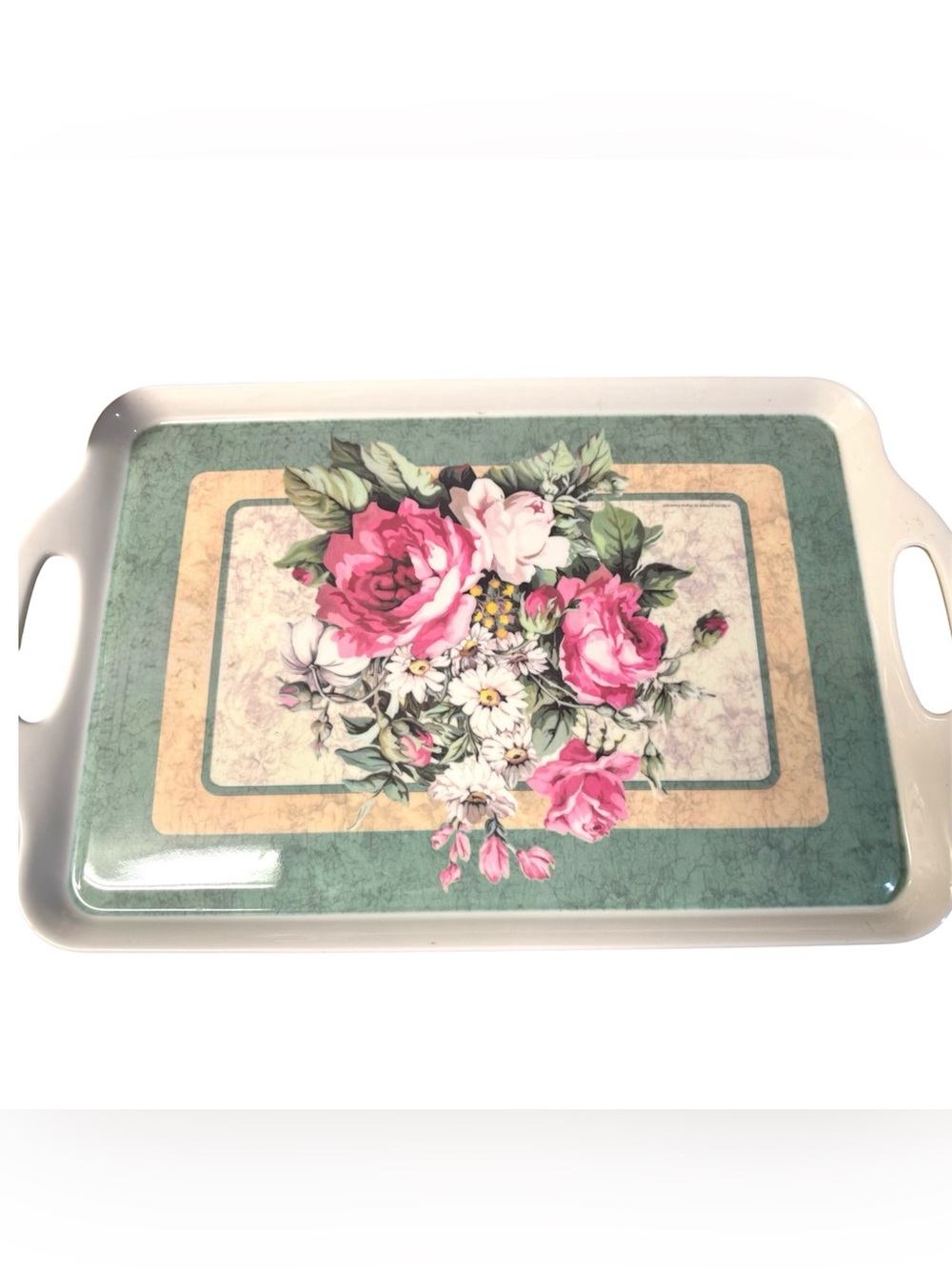 Revelations Mid-90’s Victorian Antique Roses Large Melamine Serving Tray Handles